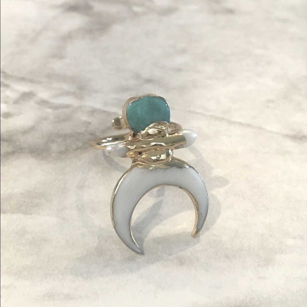 Crescent Moon Shell + Turquoise Ring - image 4